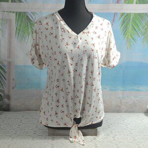 B Flawless Red Rose Floral V-Neck Tie Front Top Size Small